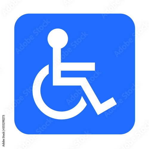 Disabled sign wheelchair vector icon isolated on blue background.