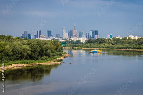 View from Siekierkowski Bridge over Vistula River in Warsaw capital city, Poland
