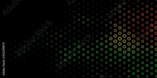 Dark Green  Red vector background with occult symbols.