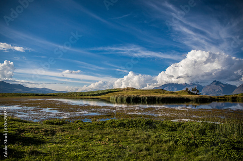 Fototapeta landscape, lake, blue sky, clouds