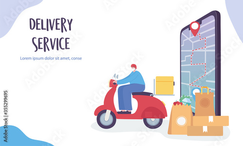 online delivery service, deliver the product to the specified destination, searching for destinations via mobile, coronavirus covid 19