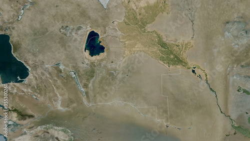 Tashauz, Turkmenistan - outlined. Satellite photo