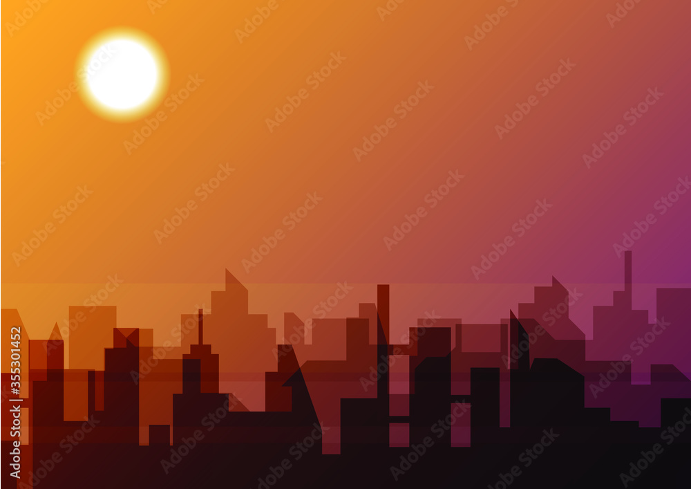 sunset over the modern city vector illustration