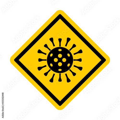 Symbolic Virus or Coronavirus Diamond Shaped Warning Sign. Vector.