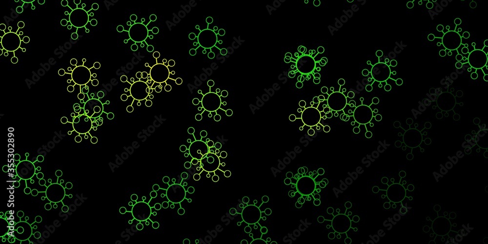 Dark green, yellow vector template with flu signs.