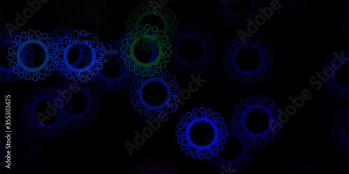 Dark multicolor vector backdrop with virus symbols.