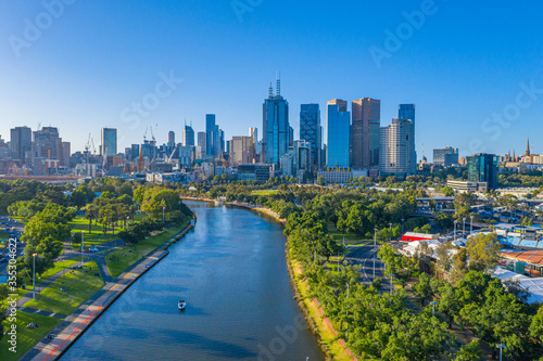 Skyline of Melbourne from Yarra river, Australia photo