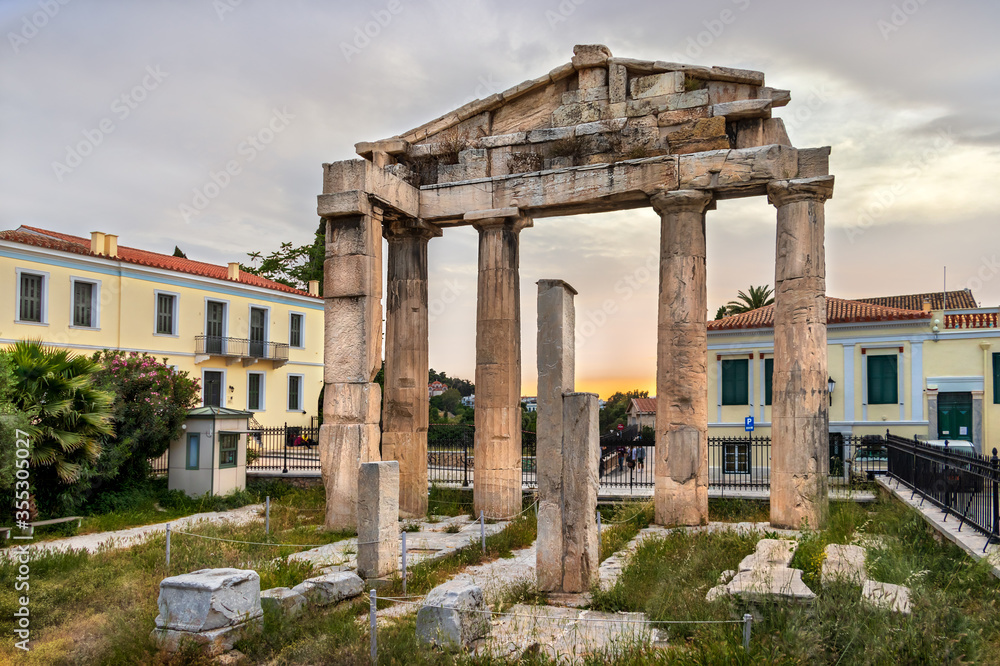 The Gate of Athena Archegetis at the Dioskouron St. in Athens, Greece.