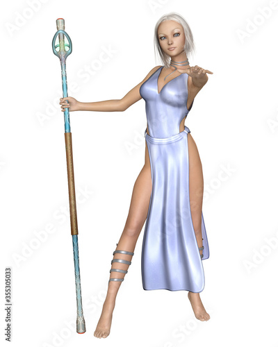 Murais de parede Fantasy illustration of a light mage or female sorceress dressed in blue and hol