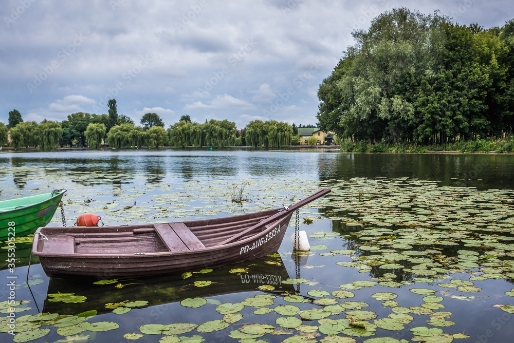 Wooden boats on a River Netta in Augustow town, Podlasie region of Poland