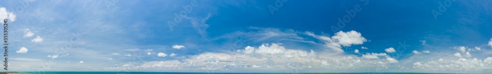 Beautiful sky panorama with slight ocean and land on bottom of frame