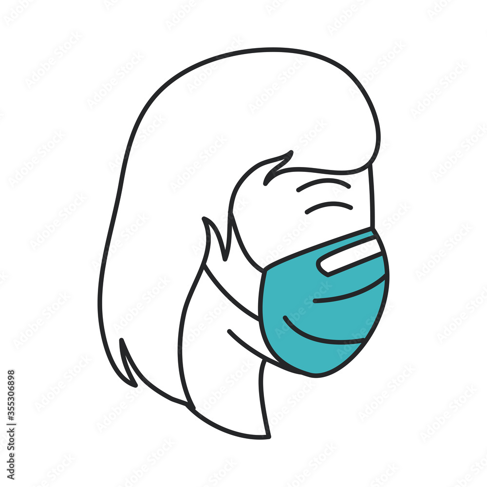 covid 19 coronavirus, woman with medical mask, prevention spread outbreak disease pandemic line and fill style icon