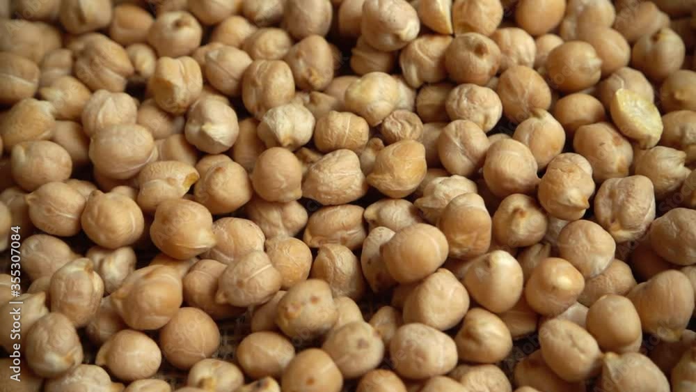 Chickpeas on burlap. Slow motion. Chickpeas on burlap. Slow motion.
