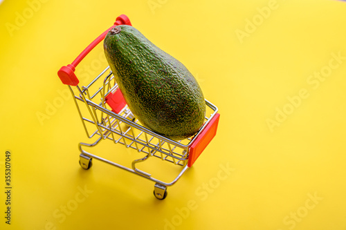 avocado in a basket on a yellow background