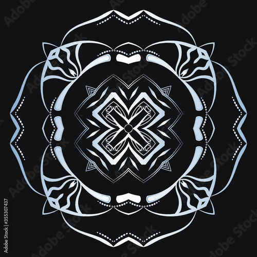 Luxury logo. Vector template for logos, book covers, business cards, corporate identity creation. Illustration of a silver tracery element on a black background. Foil stamping