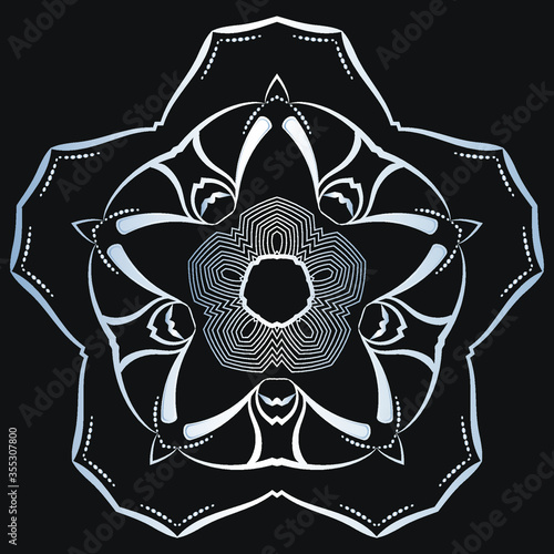 Luxury logo. Vector template for logos, book covers, business cards, corporate identity creation. Illustration of a silver tracery element on a black background. Foil stamping