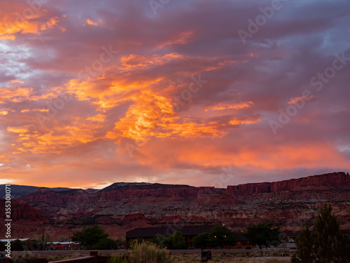 Beautiful sunset rural landscape of Torrey, Utah photo