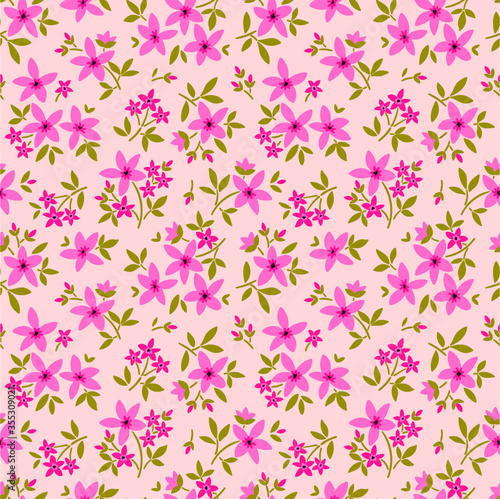 Vintage floral background. Seamless vector pattern for design and fashion prints. Flowers pattern with small pink flowers on a pale pink background. Ditsy style. 
