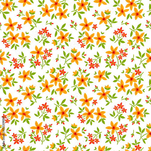 Vector seamless pattern. Pretty pattern in small flower. Small yellow flowers. White background. Ditsy floral background. The elegant the template for fashion prints.