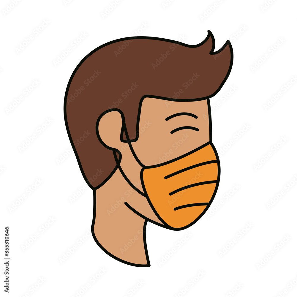 man with medical mask, covid 19 coronavirus prevention spread outbreak disease pandemic flat style icon