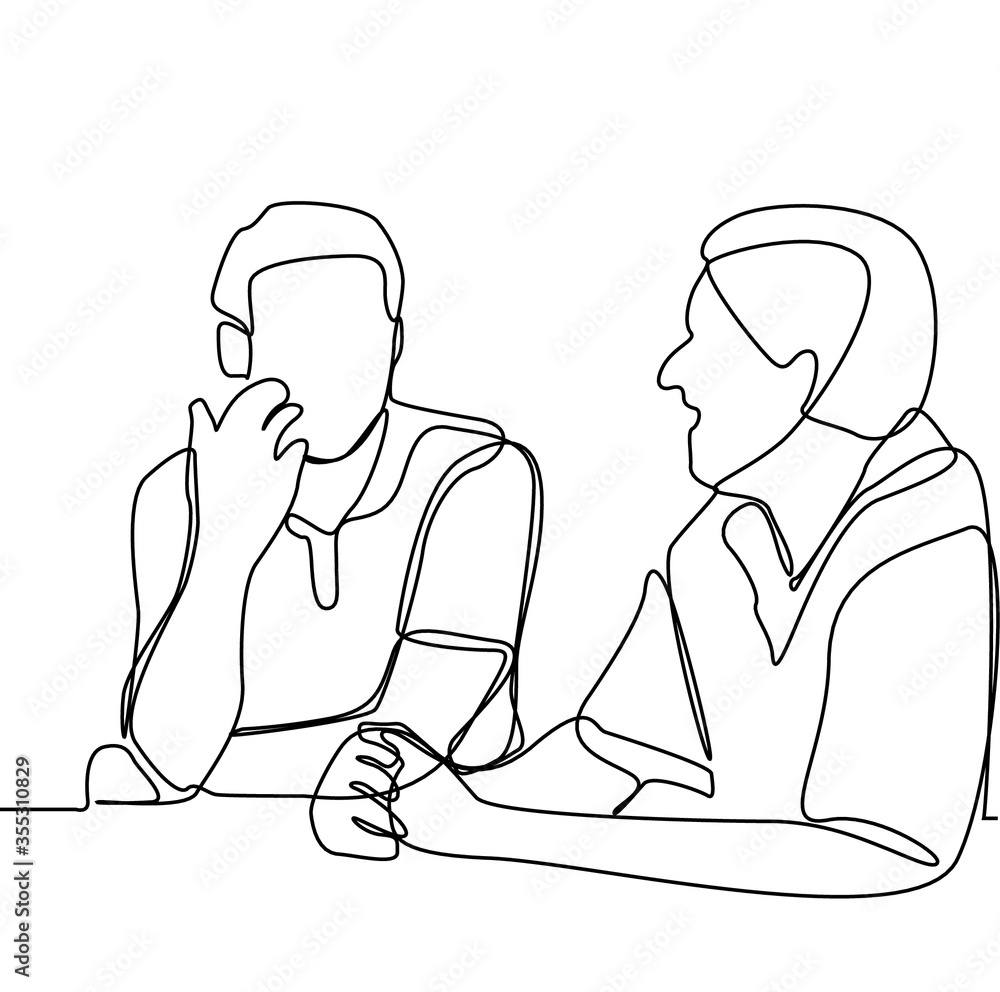 People Talking And Discussing Together Black Line Pencil Drawing Vector  Young Man And Woman People Talking Have Funny Discussion Or Planning For  Togetherness Characters Boy And Girl Communication Illustration Royalty  Free SVG