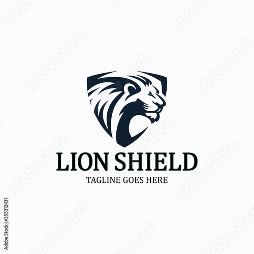 Lion shield logo. Lion head icon. Vector illustration