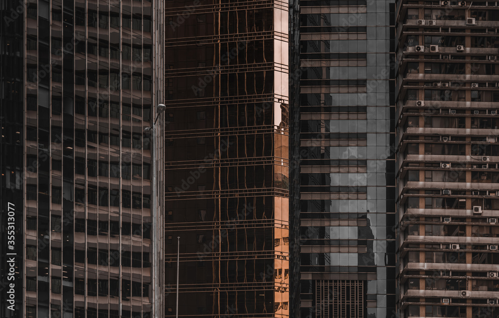 Hong Kong Business Building Closed up; Black and Golden color Hong Kong Business Building Closed up; Black and Golden color