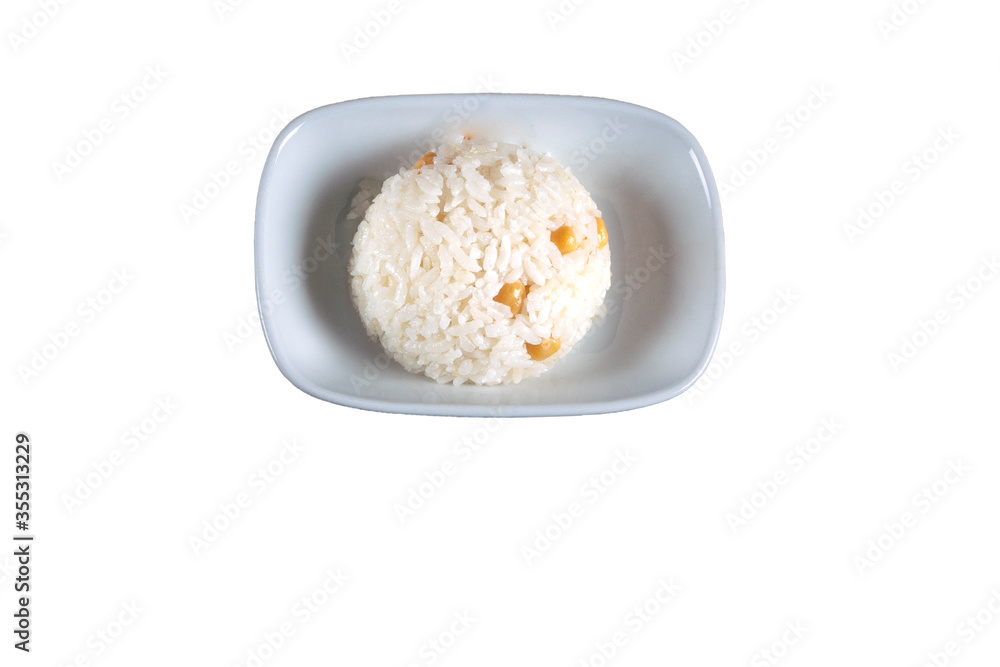 rice pilaf, small portions, healthy diet. top view, isolated white background rice pilaf, small portions, healthy diet. top view, isolated white background
