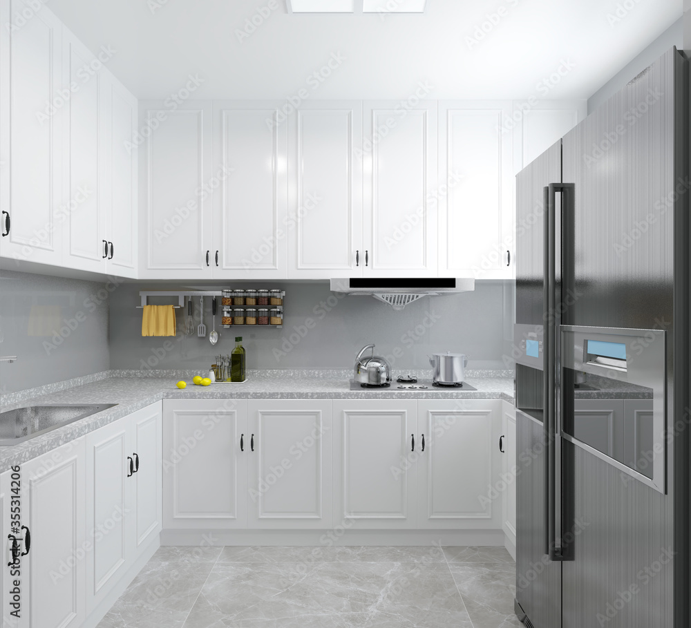 3d render of white design kitchen decor 3d render of white design kitchen decor