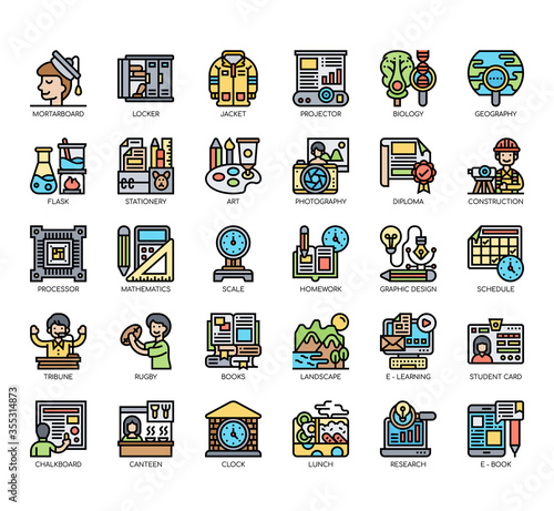 Set of college thin line and pixel perfect icons for any web and app project.