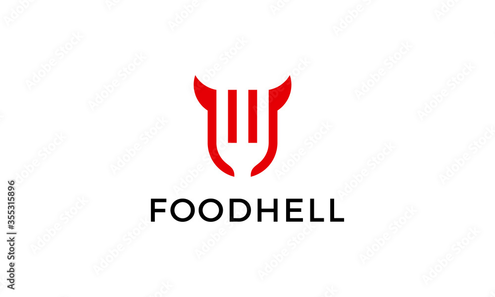 fork food with devil hell logo design concept fork food with devil hell logo design concept