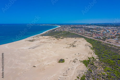 Aerial view of sand dunes covered with bushes in Western Australia photo