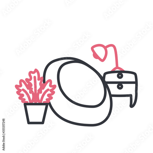 Puf plant inside pot and furniture with lamp line style icon vector design
