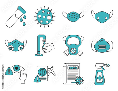 covid 19 coronavirus prevention spread outbreak disease pandemic icons set linear