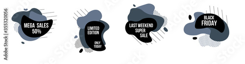Set of Modern Graphic Banners, Dynamic Color Shapes and Lines, Halftone and Memphis Design, Sale Promotions and Discords, Black Friday, Vector