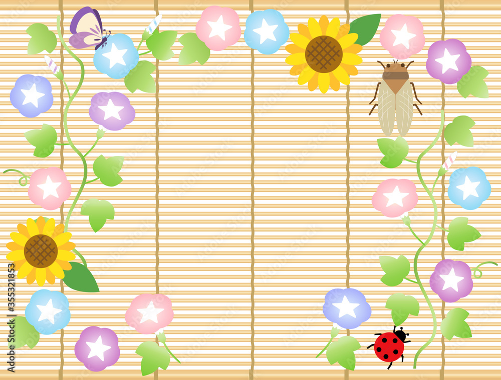 簾5 すだれ 花 朝顔 向日葵 植物 夏 Stock Vector Adobe Stock