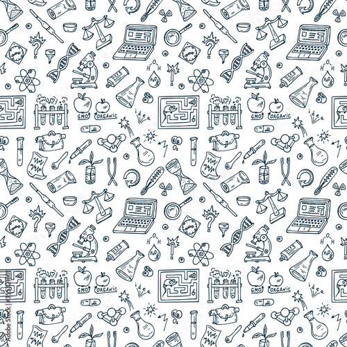 Hand Drawn Doodles Science Seamless Pattern