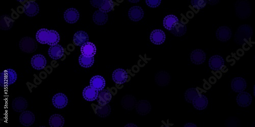 Dark purple vector background with covid-19 symbols.