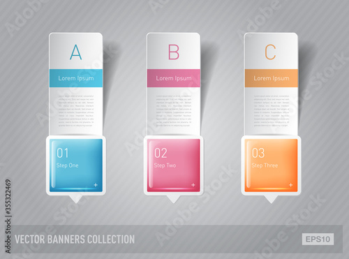 modern infographic template, paper banners with glossy plastic buttons