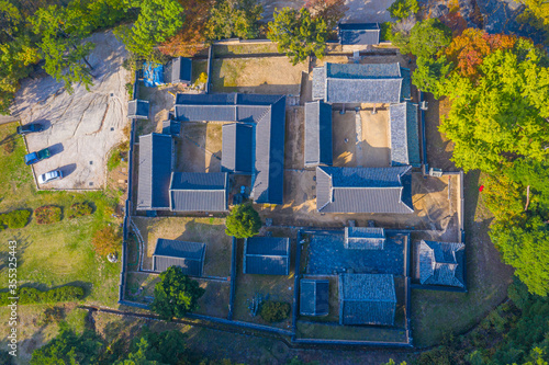 Aerial view of Oksan Seowon Confucian academy in Republic of Korea photo