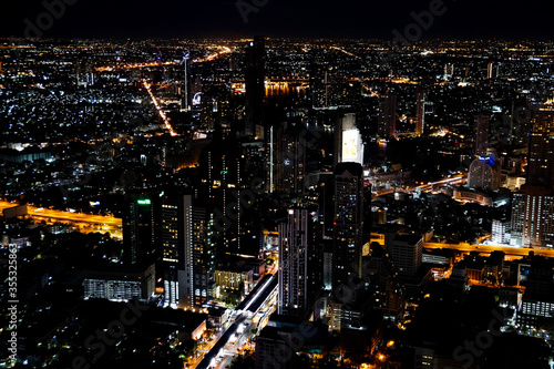 Bangkok, Thailand - June 1, 2020: view from the observation deck King Power Mahana Khon, contrasting night city from above