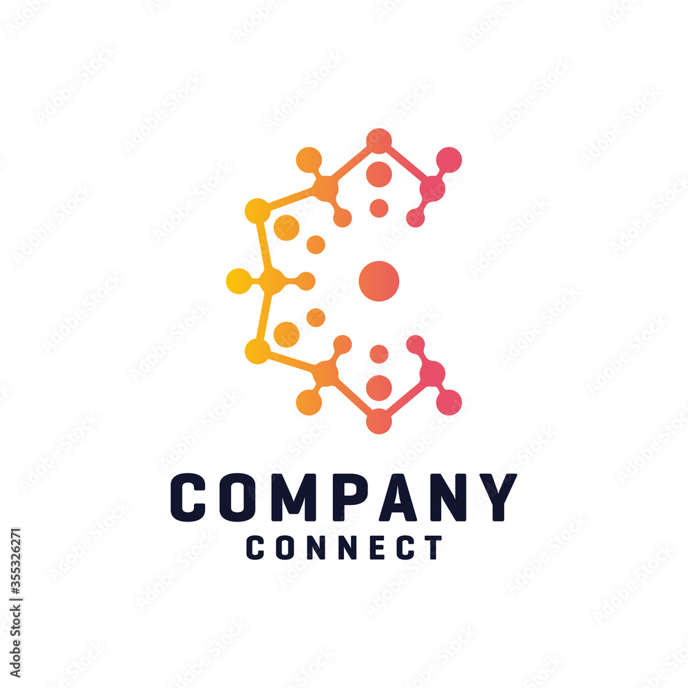 Initial Letter C line logo Connected circle symbol