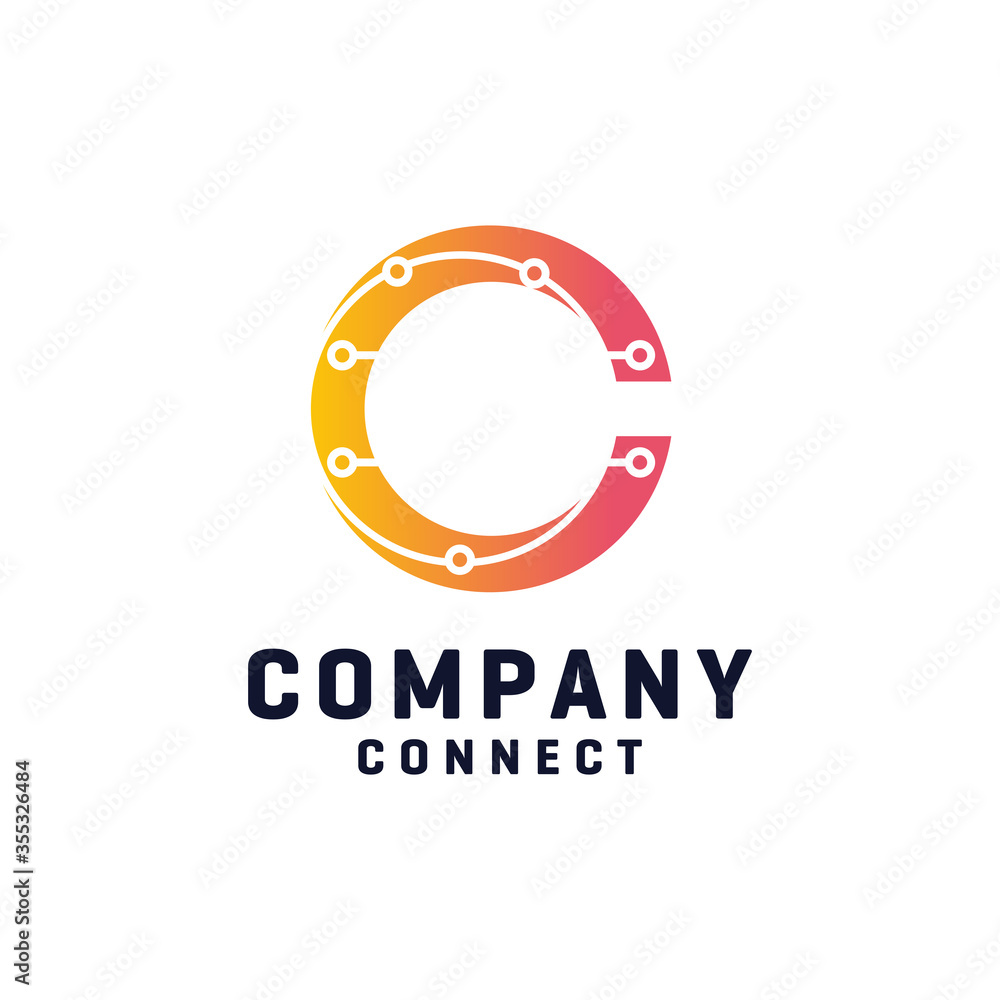 Initial Letter C line logo Connected circle symbol Initial Letter C line logo Connected circle symbol