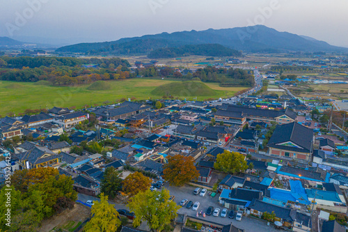 Aerial view of Gyeongju town in Republic of Korea photo