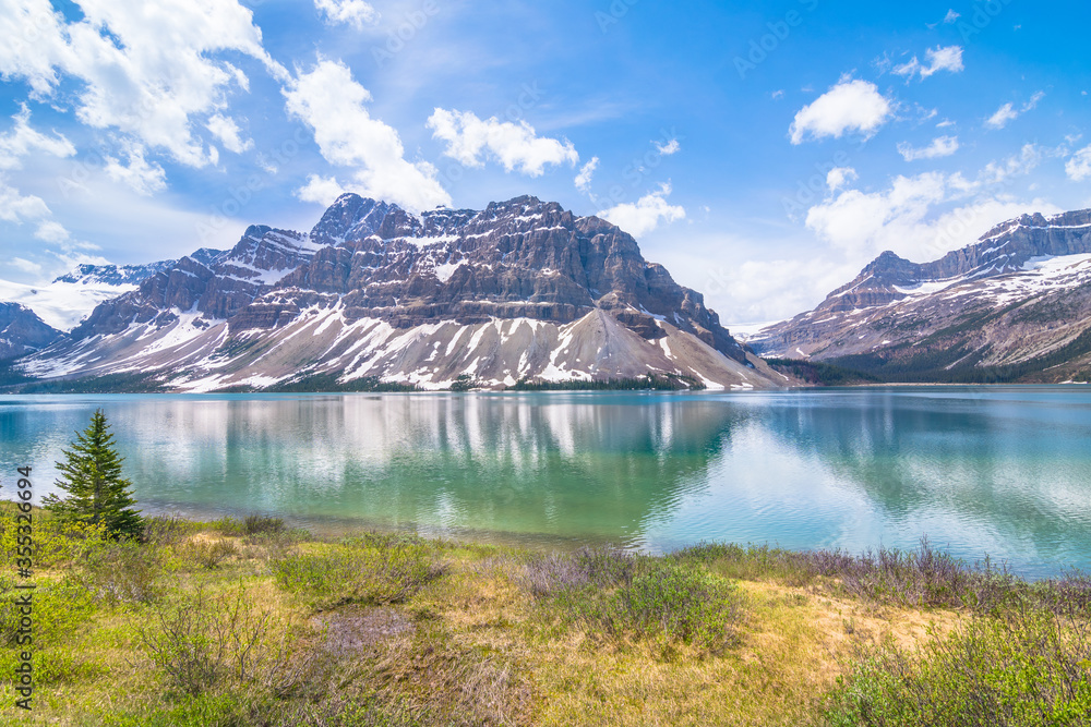 Beautiful view of Bow Lake in Icefields Parkway road, Rocky Mountains - Banff National Park, Alberta - Canada