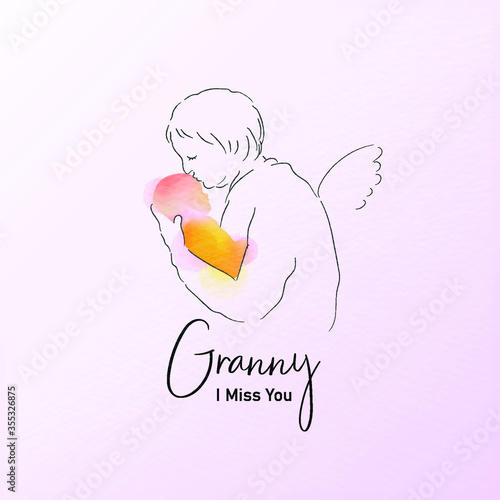 Granny holds the baby. Memories about grandma isolated on white background.  Watercolor style. Vector illustration.
