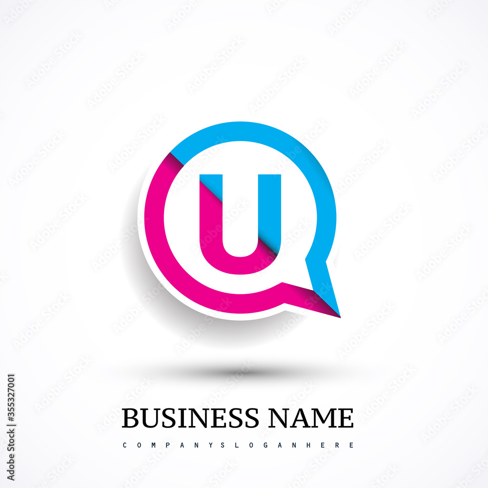 logo U letter colorful on circle chat icon. Vector design for your logo application for company identity.