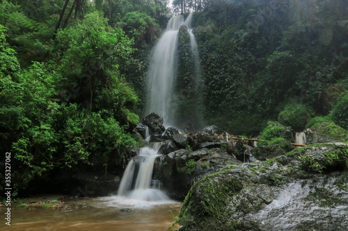 Falling waterfall, treated greenery
