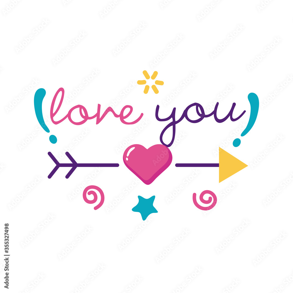 Love you text with arrow flat style icon vector design