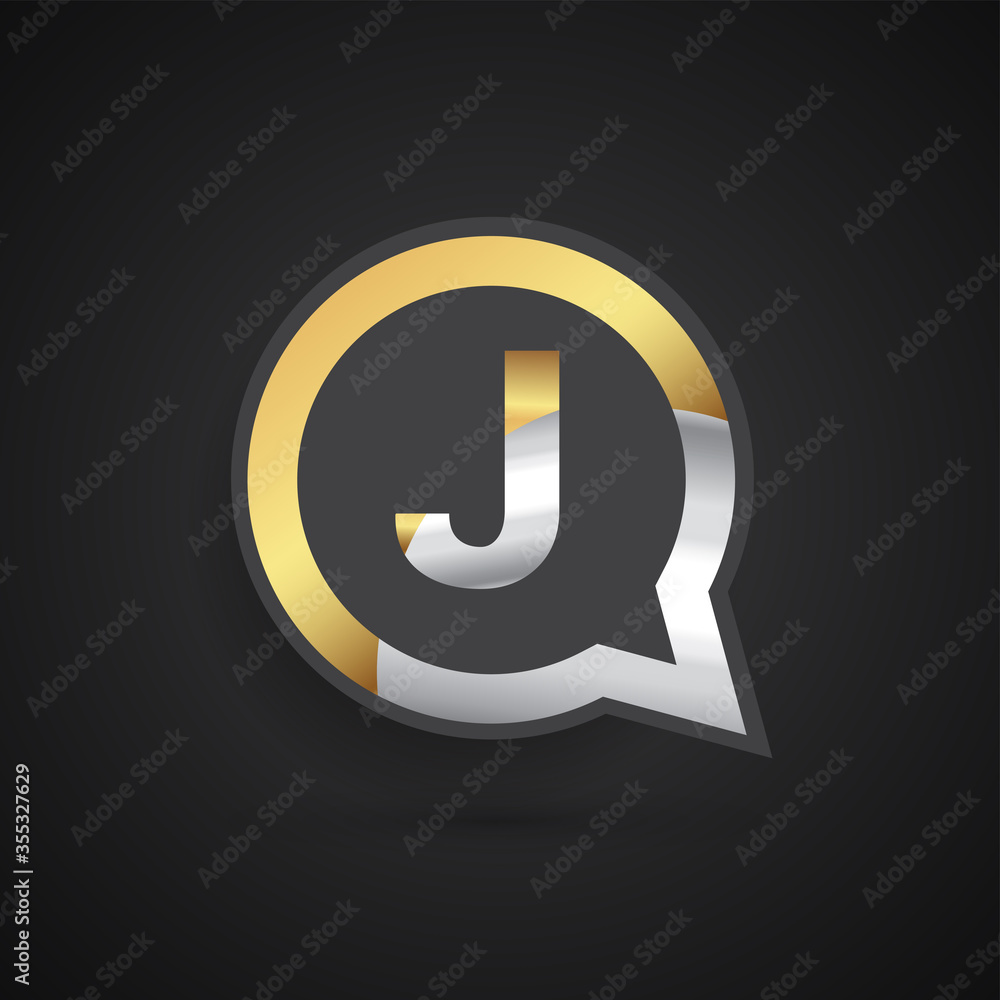 logo J letter, golden color on circle chat icon. Vector design for your logo application for company identity. logo J letter, golden color on circle chat icon. Vector design for your logo application for company identity.
